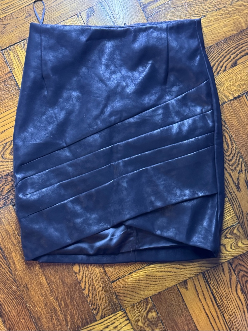 Guess Black Faux Leather Mini Skirt with Diagonal Banding Y2K
